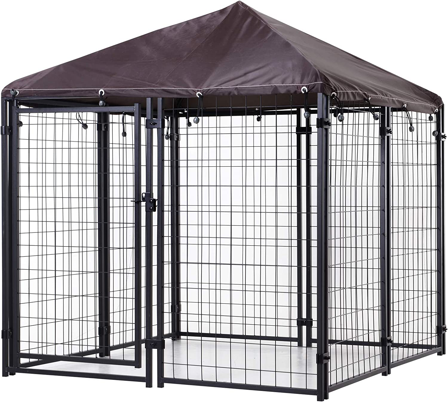 Pawhut Lockable Dog House Kennel with Water-Resistant Roof for Small and Medium Sized Pets, 4.6' X 4.6' X 5'