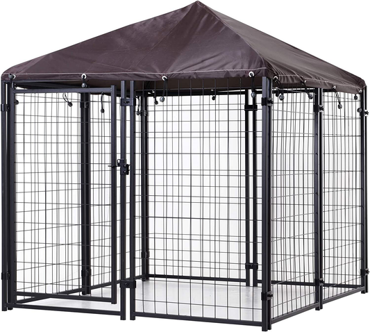 Pawhut Lockable Dog House Kennel with Water-Resistant Roof for Small and Medium Sized Pets, 4.6' X 4.6' X 5' Animals & Pet Supplies > Pet Supplies > Dog Supplies > Dog Houses PawHut   