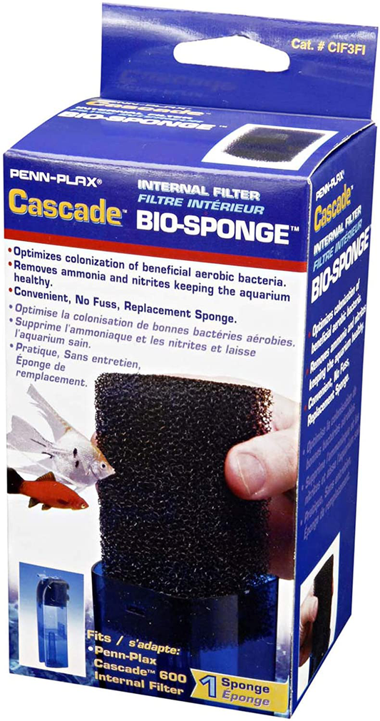 Penn Plax Cascade 600 GPH Internal Filter Aquarium Bio Sponge Replacement; 1 Pack