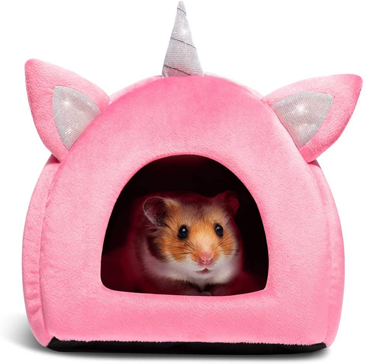 Hollypet Warm Small Pet Animals Bed Dutch Pig Hamster Nest Hedgehog Rat Chinchilla Guinea Habitat Mini House, Pink Unicorn Animals & Pet Supplies > Pet Supplies > Small Animal Supplies > Small Animal Habitat Accessories Hollypet   