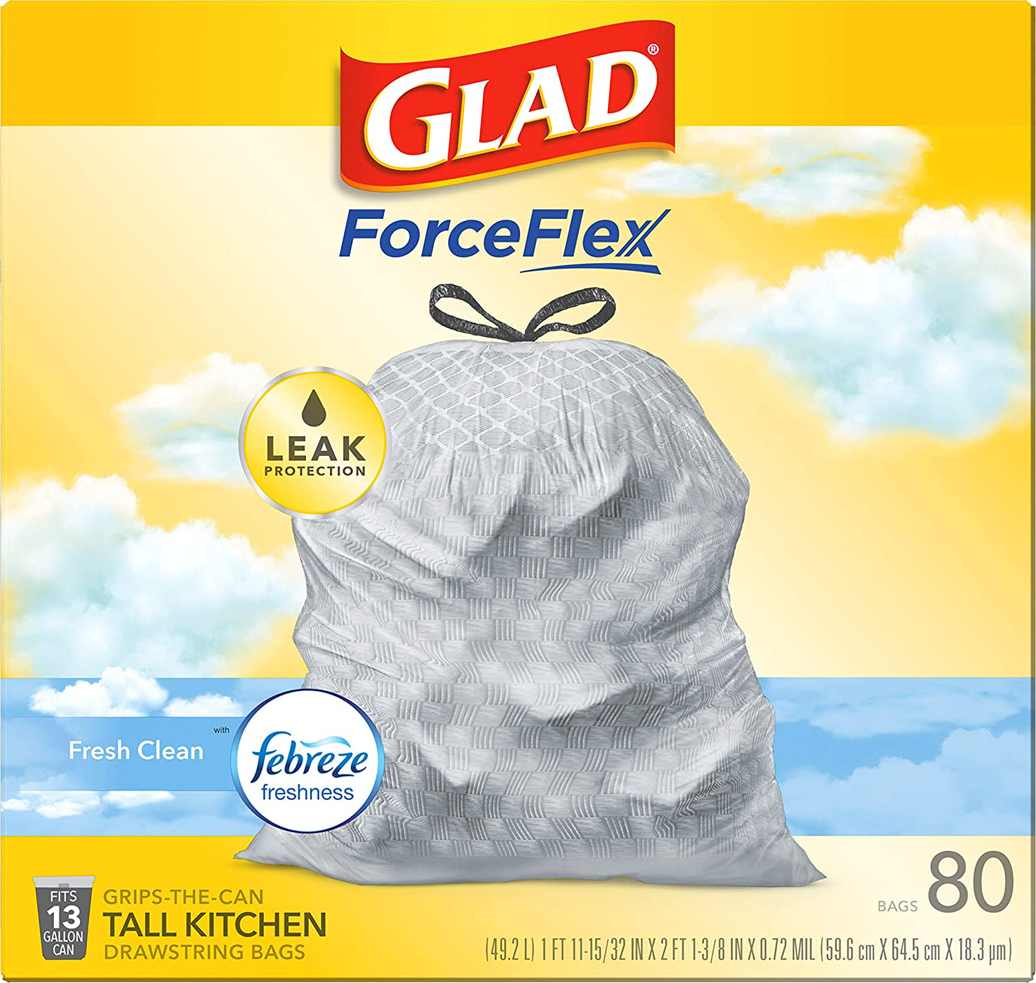 Glad ForceFlexPlus XL X Large Kitchen Drawstring Trash Bags Fresh