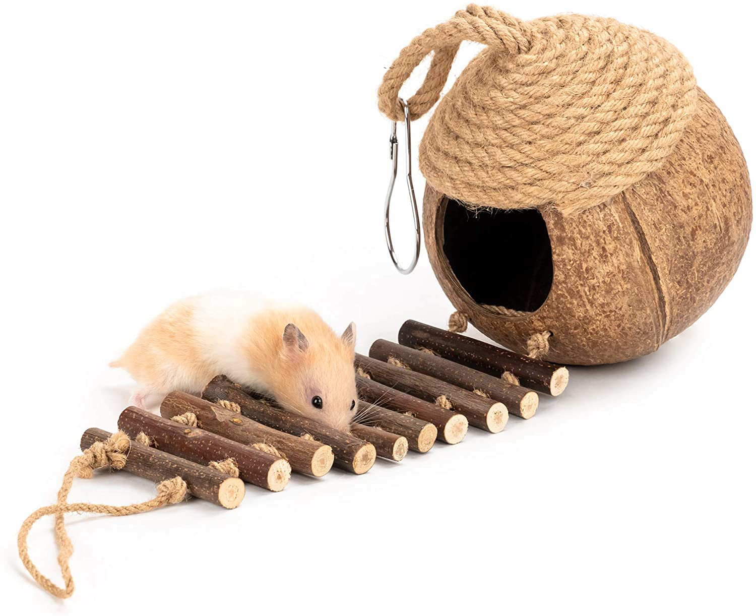 Andwe Coconut Bird Nest Hut with Ladder for Parrots Parakeet Conures Cockatiel - Small Animals House Pet Cage Habitats Decor Animals & Pet Supplies > Pet Supplies > Small Animal Supplies > Small Animal Habitats & Cages andwe   