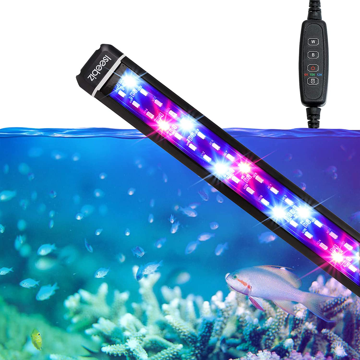 SEISSO Aquarium Light with Timer Control, Full Spectrum Fish Tank Light Auto On/Off with Extendable Brackets 42" 44" 46" 48" 50" Dimmable Light for Plants/Fish