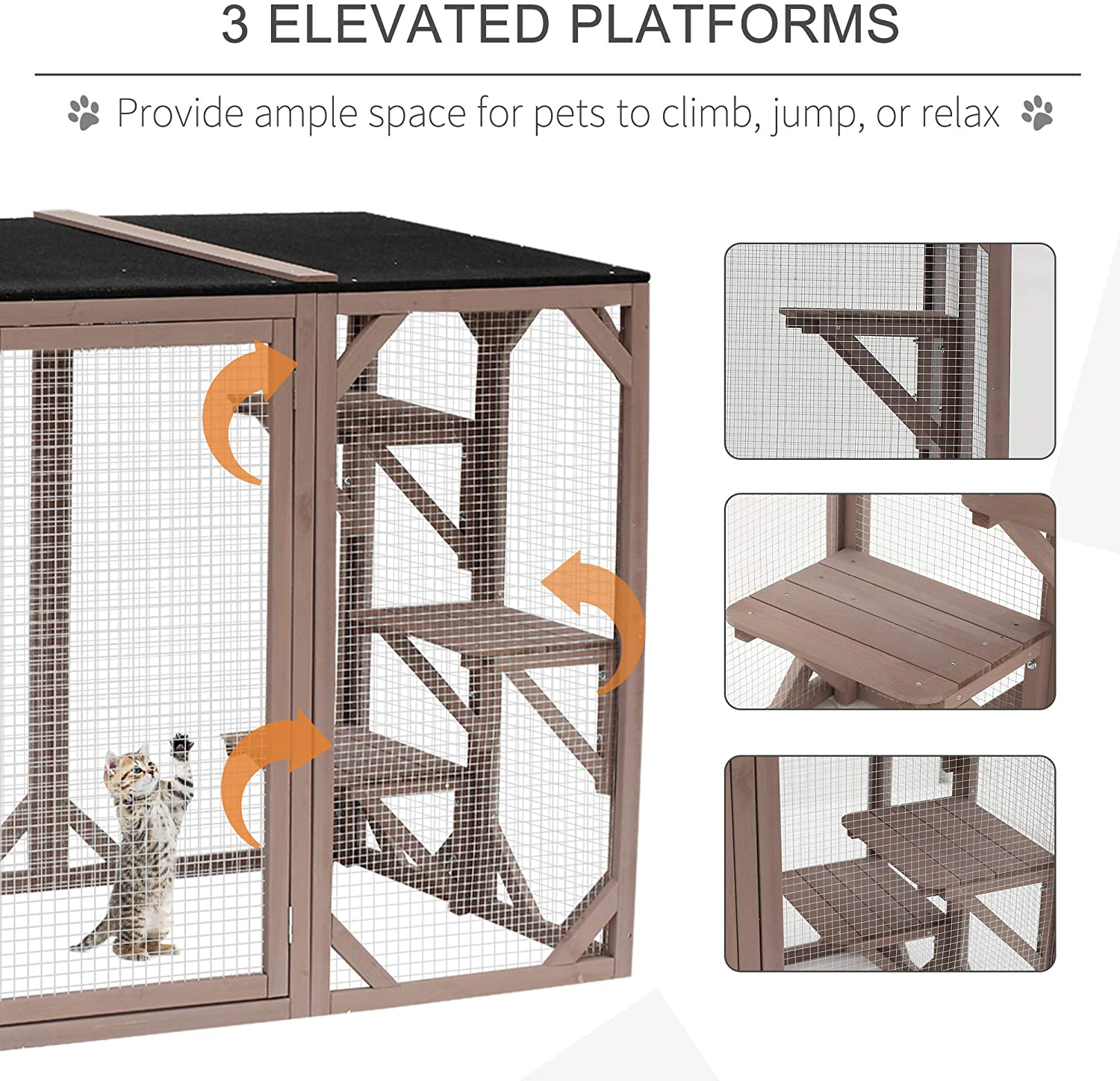 Pawhut 71" X 32" X 44" Large Wooden Outdoor Cat Enclosure Catio Cage with 3 Platforms