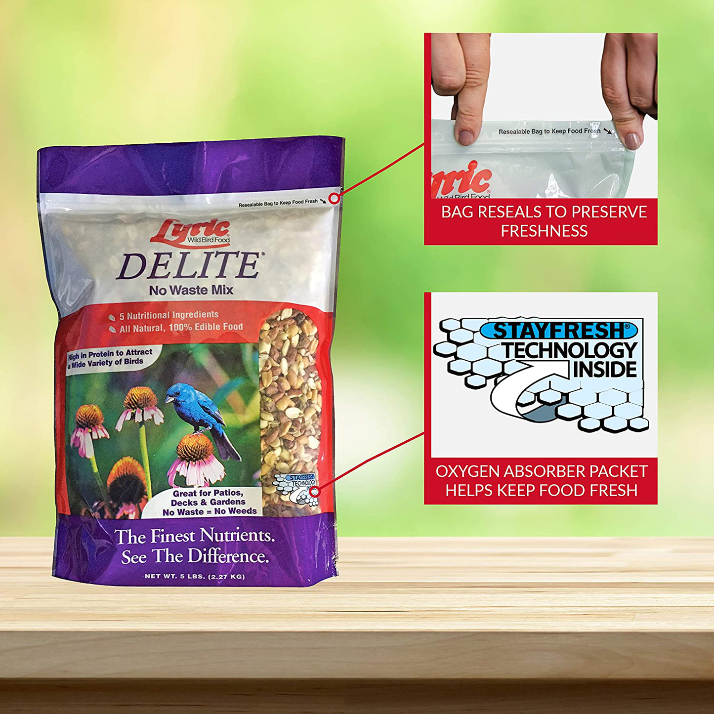 Lyric 2647403 Delite High Protein No Waste Wild Bird Mix-5 Lb Animals & Pet Supplies > Pet Supplies > Bird Supplies > Bird Treats Lyric   