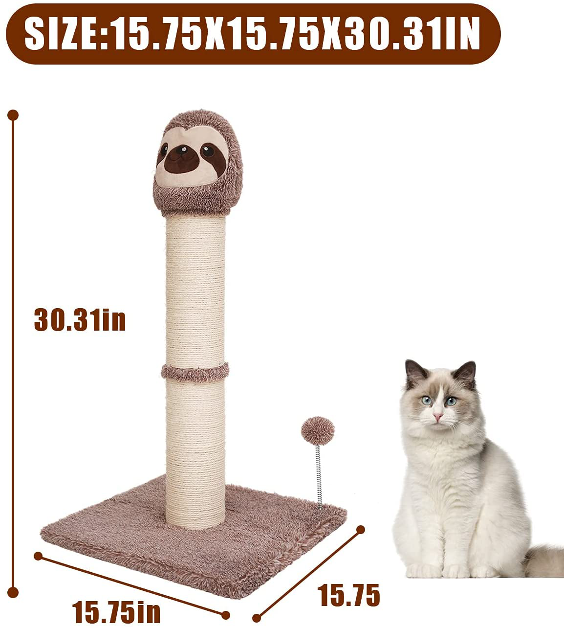 Poils Bebe Cat Scratching Post, 30.3’’ Tall Alpaca Scratcher Cat Furniture with Spring Ball for Indoor Cats and Kittens Handmade Cat Tower Wrapped by Natural Sisal Ropes Animals & Pet Supplies > Pet Supplies > Cat Supplies > Cat Furniture Poils bebe   