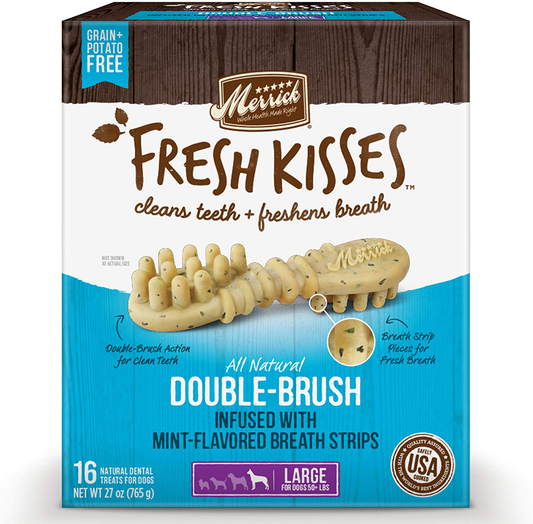 Merrick Fresh Kisses Oral Care Dental Dog Treats for Large Dogs over 50 Lbs Animals & Pet Supplies > Pet Supplies > Dog Supplies > Dog Treats Merrick Large Dogs 50 LB+ Mint 16 Count Box (Pack of 1)