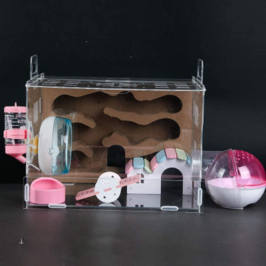 Nynelly Hamster Cage,Transparent Durable Small Animal Cage and Habitats House,Include Hamster Maze,Exercise Wheel, Water Bottle, Hamster Hideout, Food Bowl,13" L X 11.4" W X 11.4" H Animals & Pet Supplies > Pet Supplies > Small Animal Supplies > Small Animal Habitats & Cages Nynelly Cardboard Maze  