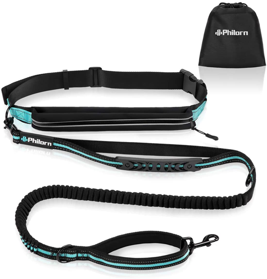 PHILORN Hands Free Dog Leash for Running, Jogging | Reflective Stitching, Adjustable Waist Belt(24"-47"), Phone Pouch, Shock Absorbing Dual Handle Bungee(47"-67") for up to 150Lbs Large Dog Animals & Pet Supplies > Pet Supplies > Dog Supplies > Dog Treadmills PHILORN Blue  