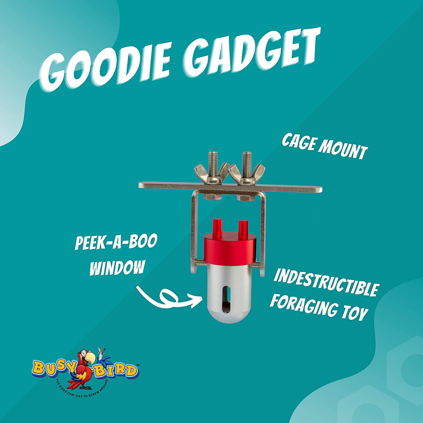 Busy Bird | Goodie Gadget Foraging Bird Toy - Spins on Axis with Peek-A-Boo Window - 100% Metal, Ultimate Brain Teaser and Mind Game for Medium to Extra Large Birds
