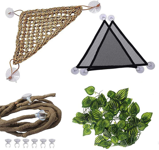 PINVNBY Bearded Dragon Tank Accessories,Reptile Habitat Hammock,Lizard Lounger Climbing Decor,Natural Seagrass Fibers Jungle Bendable Vines Leaves for Chameleon Hermit Crabs Gecko or Snakes(4Pcs) Animals & Pet Supplies > Pet Supplies > Reptile & Amphibian Supplies > Reptile & Amphibian Habitats PINVNBY   