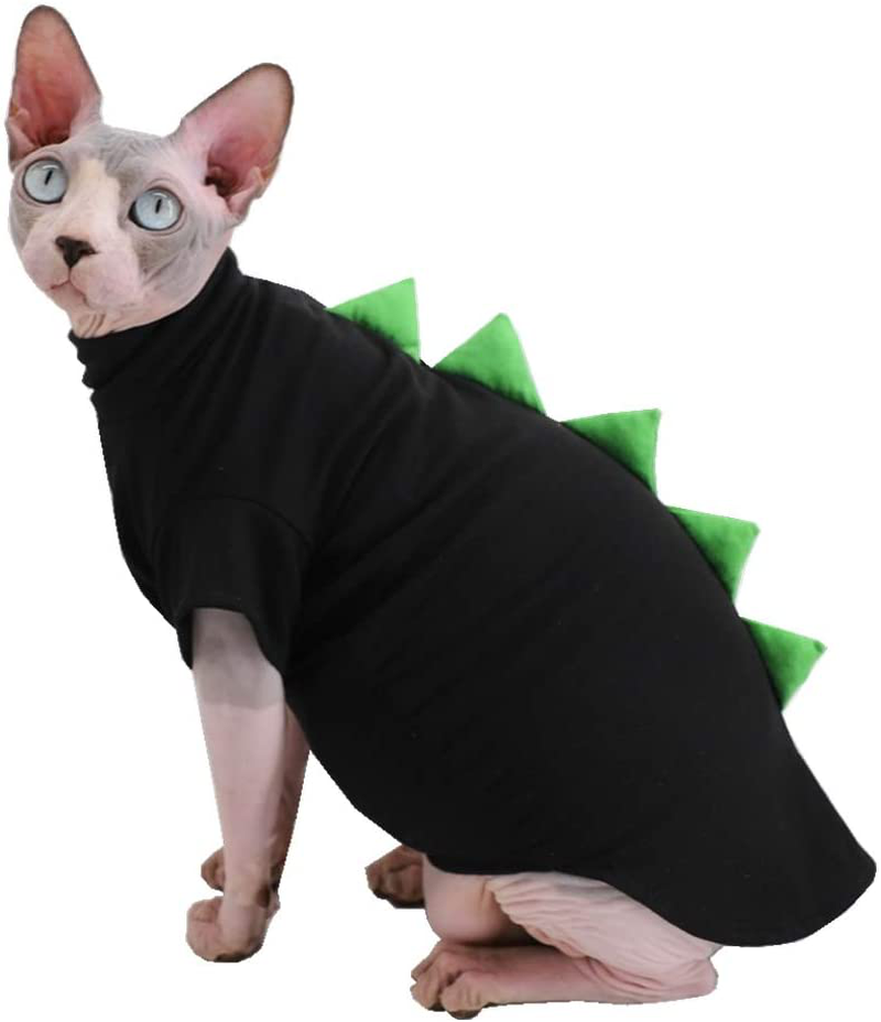Dinosaur Design Sphynx Hairless Cat Clothes Cute Breathable Summer Cotton Shirts Cat Costume Pet Clothes,Round Collar Kitten T-Shirts with Sleeves, Cats & Small Dogs Apparel Animals & Pet Supplies > Pet Supplies > Cat Supplies > Cat Apparel Kitipcoo Black Small (Pack of 1) 