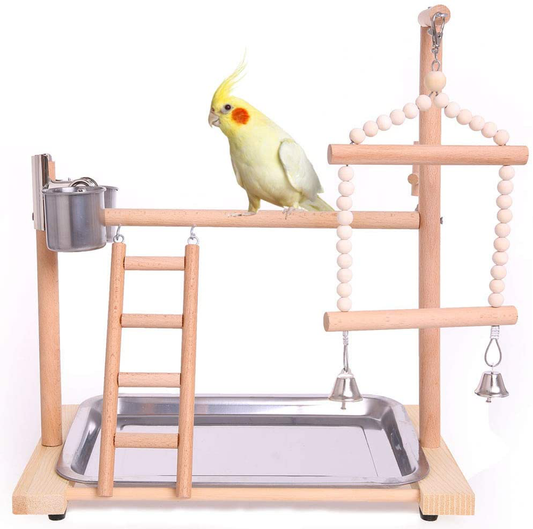 QBLEEV Bird Playground Birdcage Playstand Parrot Play Gym Parakeet Cage Decor Budgie Perch Stand with Feeder Seed Cups Ladder Hanging Swing Chew Toys Conure Macaw Cockatiel Finch Small Animals