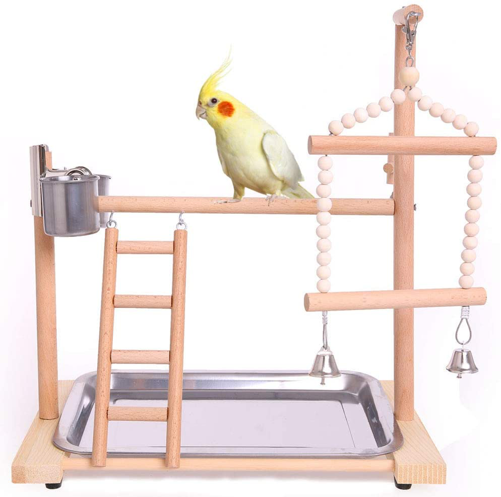 QBLEEV Bird Playground Birdcage Playstand Parrot Play Gym Parakeet Cage Decor Budgie Perch Stand with Feeder Seed Cups Ladder Hanging Swing Chew Toys Conure Macaw Cockatiel Finch Small Animals Animals & Pet Supplies > Pet Supplies > Bird Supplies > Bird Gyms & Playstands QBLEEV   