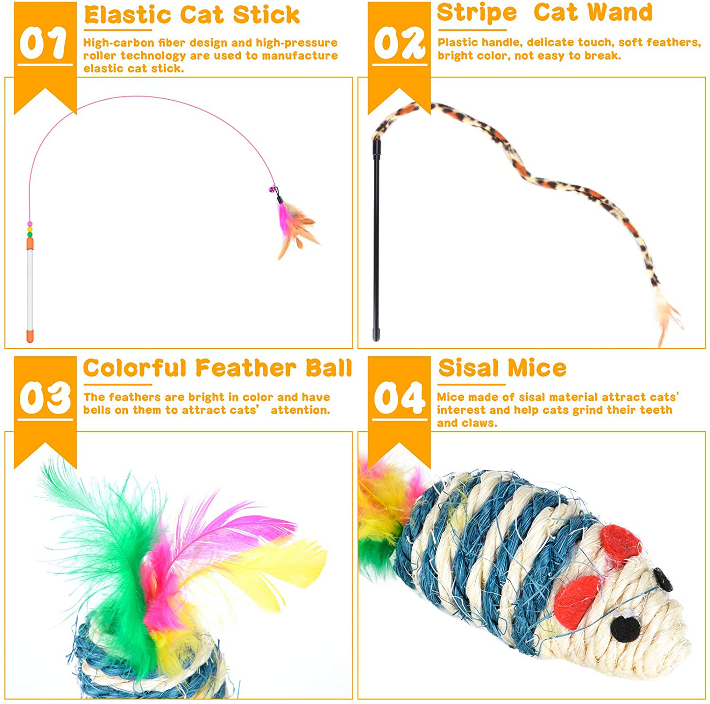 Qoosea 24PCS Cat Toys Set Interactive Kitten Toys for Indoor Cats Catnip Toy Kitten Feather Wand Cat Tunnel, Cat Springs, Mice and Bells Toys, Cat Wand Toy for Cat Kitten Animals & Pet Supplies > Pet Supplies > Cat Supplies > Cat Toys Qoosea   