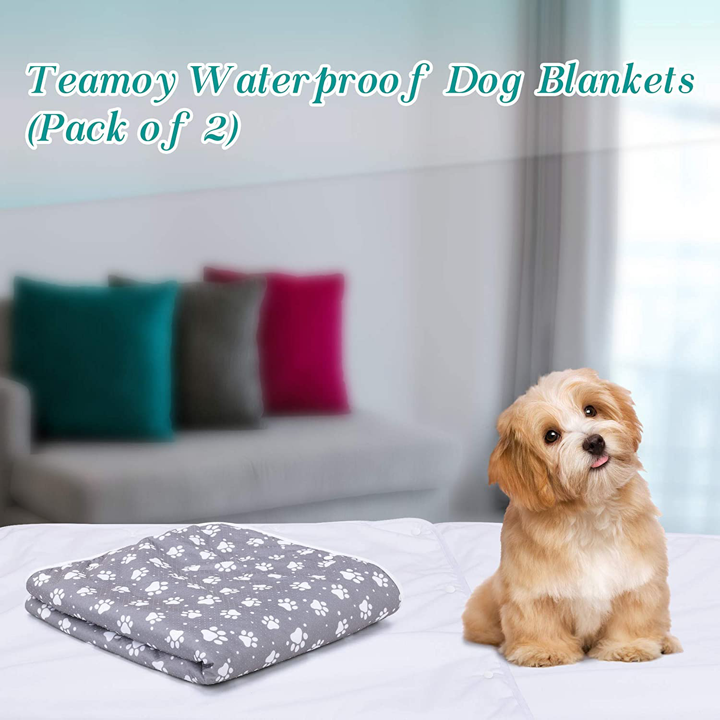 Teamoy Waterproof Non-Slip Dog Blankets (Pack of 2), Pet Fleece Incontinence Pee Blanket Pad for Dogs