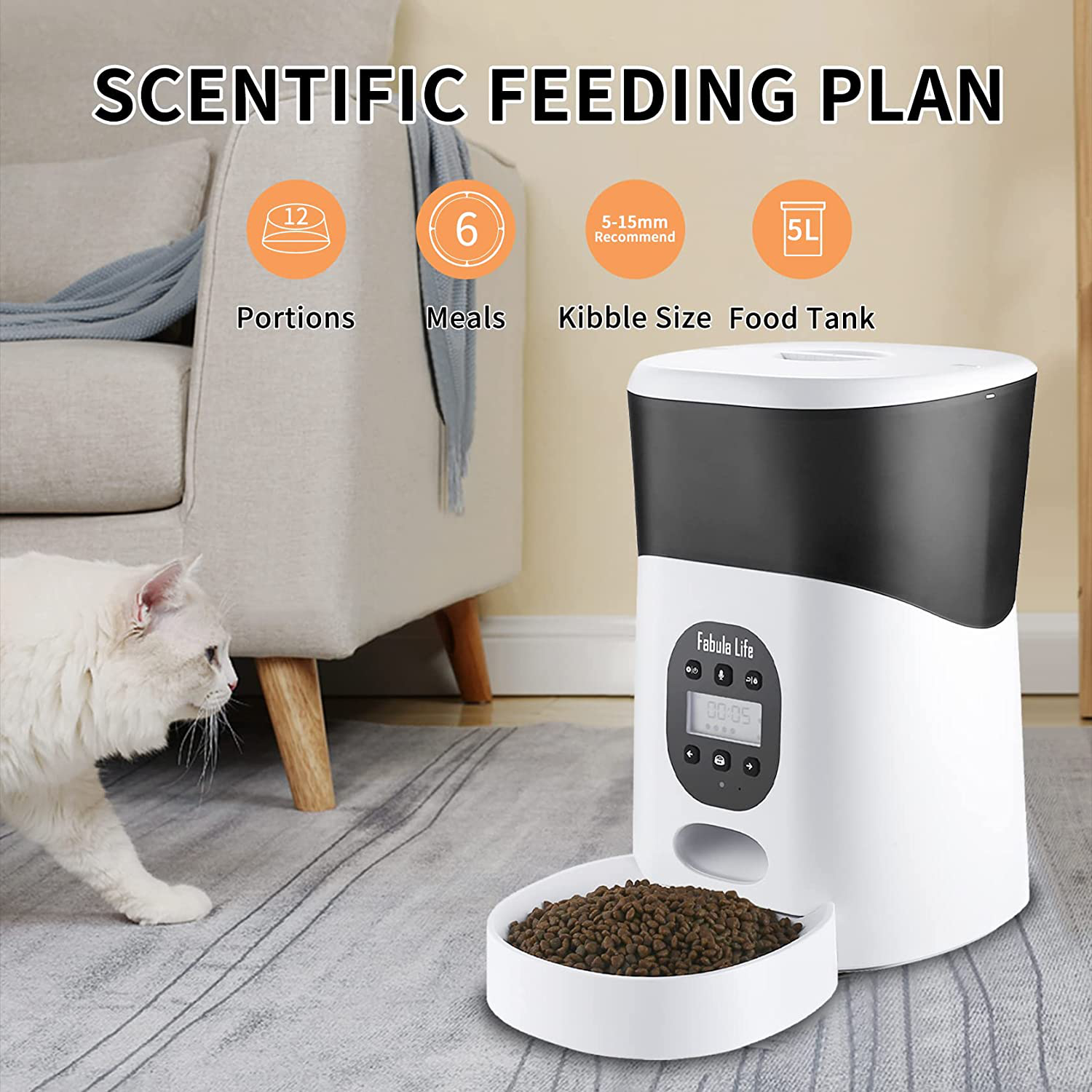 Fabula Life Automatic Cat Feeder, 5L Pet Dry Food Dispenser with Buckle Lock Lid, Programmable Control 1-6 Meals per Day Clog-Free Design Timed Pet Feeder, Dual Power Supply and 10S Voice Recorder Animals & Pet Supplies > Pet Supplies > Dog Supplies > Dog Houses Fabula Life   