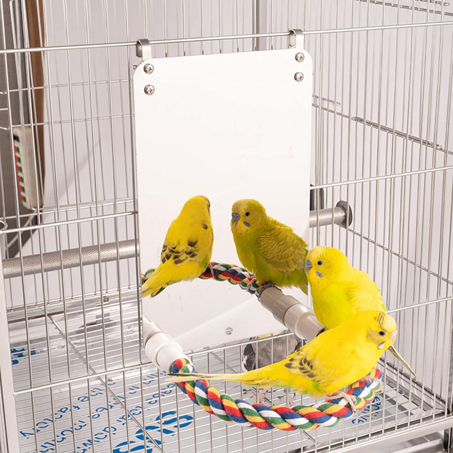 BWOGUE 7 Inch Bird Mirror with Rope Perch Cockatiel Mirror for Cage Bird Toys Swing Parrot Cage Toys for Parakeet Cockatoo Cockatiel Conure Lovebirds Finch Canaries Animals & Pet Supplies > Pet Supplies > Bird Supplies > Bird Cage Accessories BWOGUE   