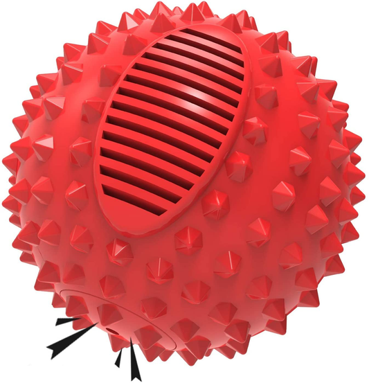 PETIZER Squeaky Dog Ball Toy for Aggressive Chewers ,4 Inches Indestructible Durable Big Dogs Chew Spiky Ball, Floatable Rubber Pet Toys for Medium &Large Breeds Animals & Pet Supplies > Pet Supplies > Dog Supplies > Dog Toys petizer Red  