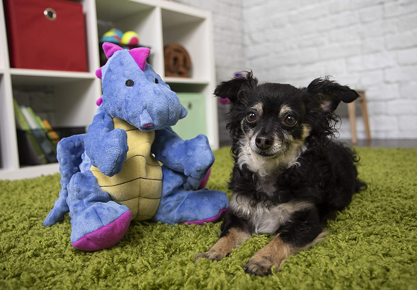 Godog, Dragons, Squeaker Dog Toy, Chew Resistant, Durable Plush, Soft, Tough, Reinforced Seams, Periwinkle, Extra Large