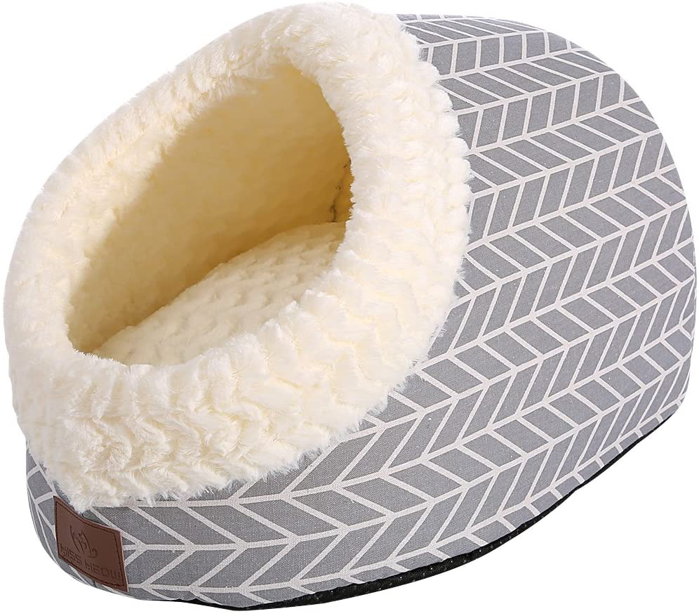Miss Meow Cat Bed for Indoor Cats,Medium Large Cats Cave Bed,Machine Washable Slip Resistant Bottom,Ultra Soft Plush Cushion Animals & Pet Supplies > Pet Supplies > Cat Supplies > Cat Beds Miss Meow Gray Arrow Cave  