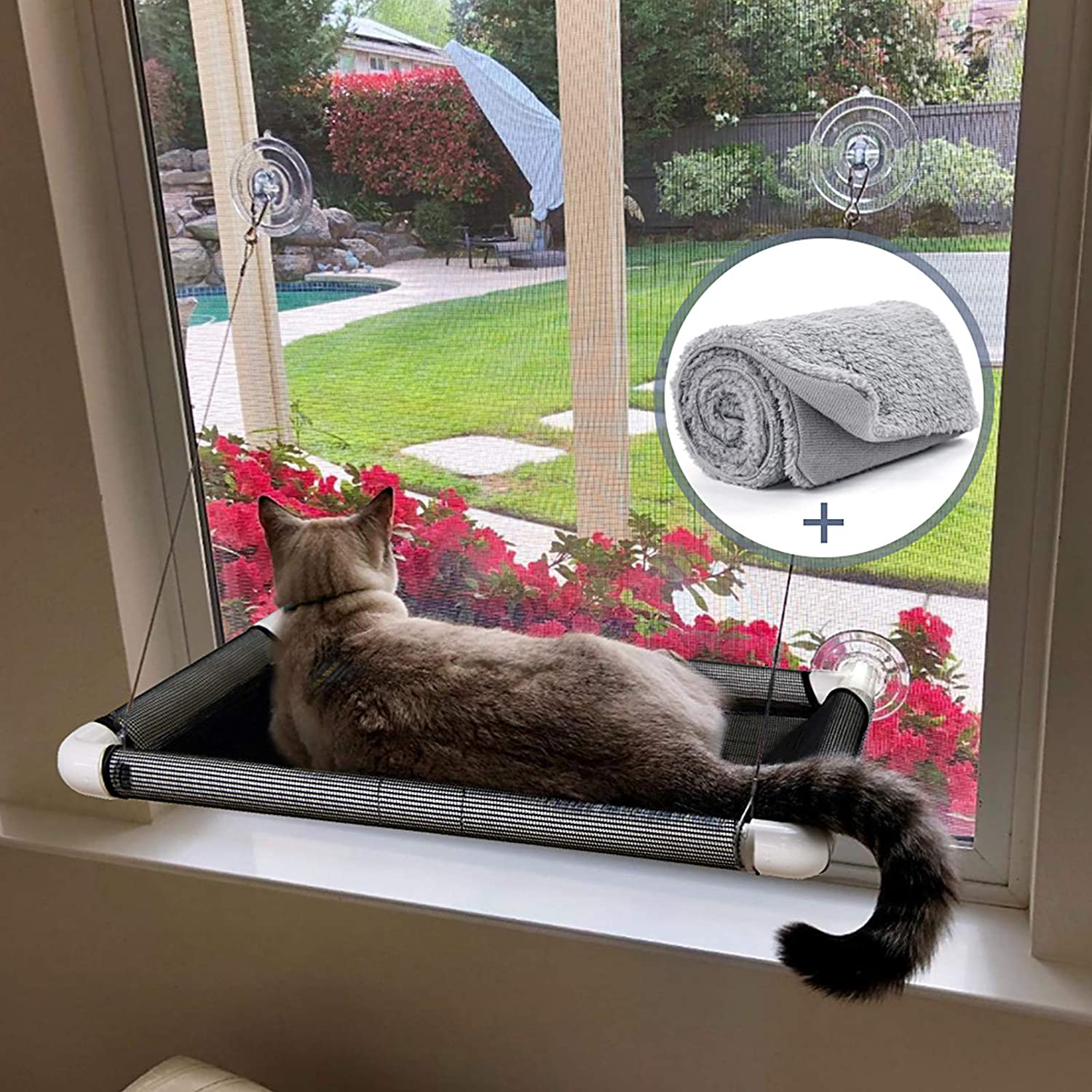 Lcybem Cat Window Perch - Cat Hammocks for Window with Plush Pad, Space Saving Cat Bed, Pet Resting Seat Safety Holds Two Large Cats, Providing All around 360° Sunbathe for Indoor Animals & Pet Supplies > Pet Supplies > Cat Supplies > Cat Beds Lcybem   