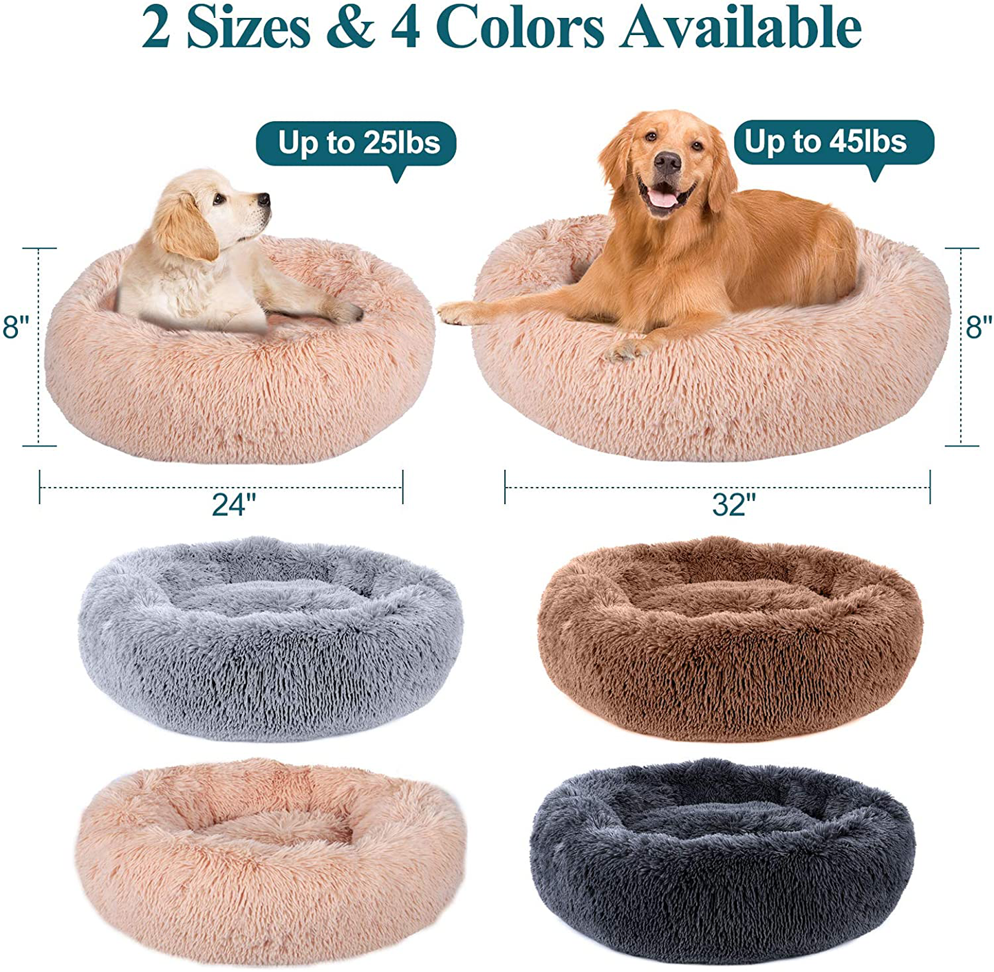 Pjyucien Calming Dog Bed Cat Bed, Large Medium Small Pet Beds, Soft Cozy Donut Cuddler round Plush Beds for Dogs Cats, Waterproof & Anti-Slip Bottom, Machine Washable Animals & Pet Supplies > Pet Supplies > Dog Supplies > Dog Beds PJYuCien   