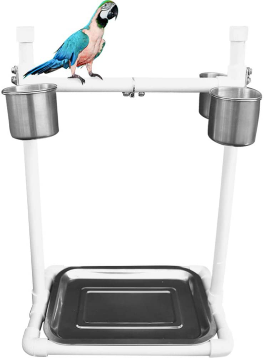 La La Pet Bird Tabletop Perch Stand Play Gym Playstand with Cups and Tray for Budgie Parakeet Cockatiel Conure Animals & Pet Supplies > Pet Supplies > Bird Supplies > Bird Gyms & Playstands La La Pet Small  