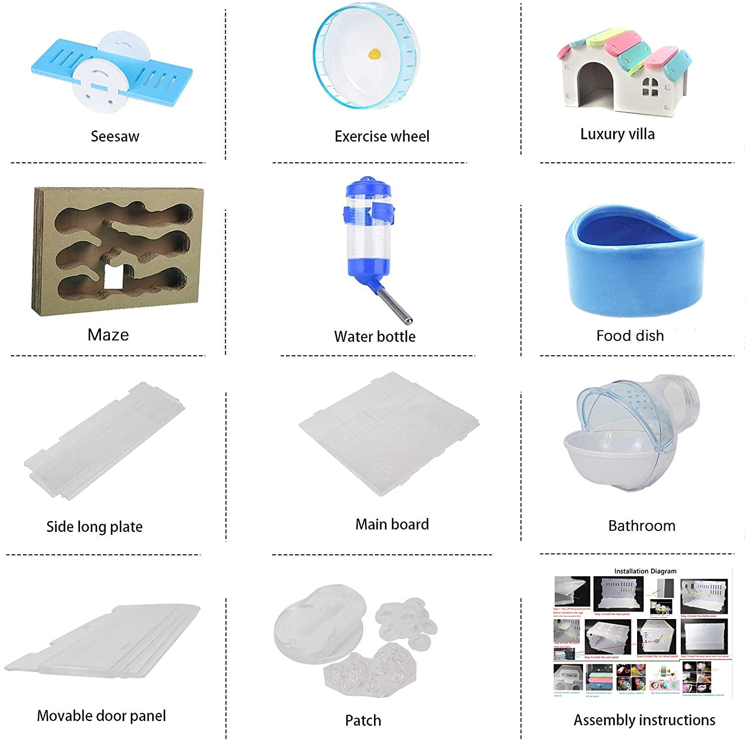 Nynelly Hamster Cage,Transparent Durable Small Animal Cage and Habitats House,Include Hamster Maze,Exercise Wheel, Water Bottle, Hamster Hideout, Food Bowl,13" L X 11.4" W X 11.4" H Animals & Pet Supplies > Pet Supplies > Small Animal Supplies > Small Animal Habitats & Cages Nynelly   