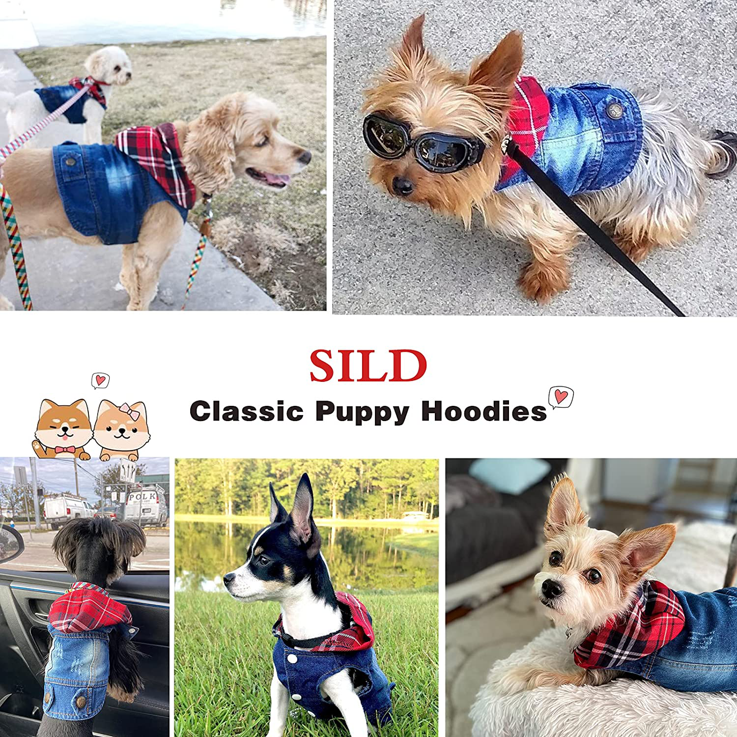 SILD Pet Clothes Dog Jeans Jacket Cool Blue Denim Coat Small Medium Dogs Lapel Vests Classic Hoodies Puppy Blue Vintage Washed Clothes
