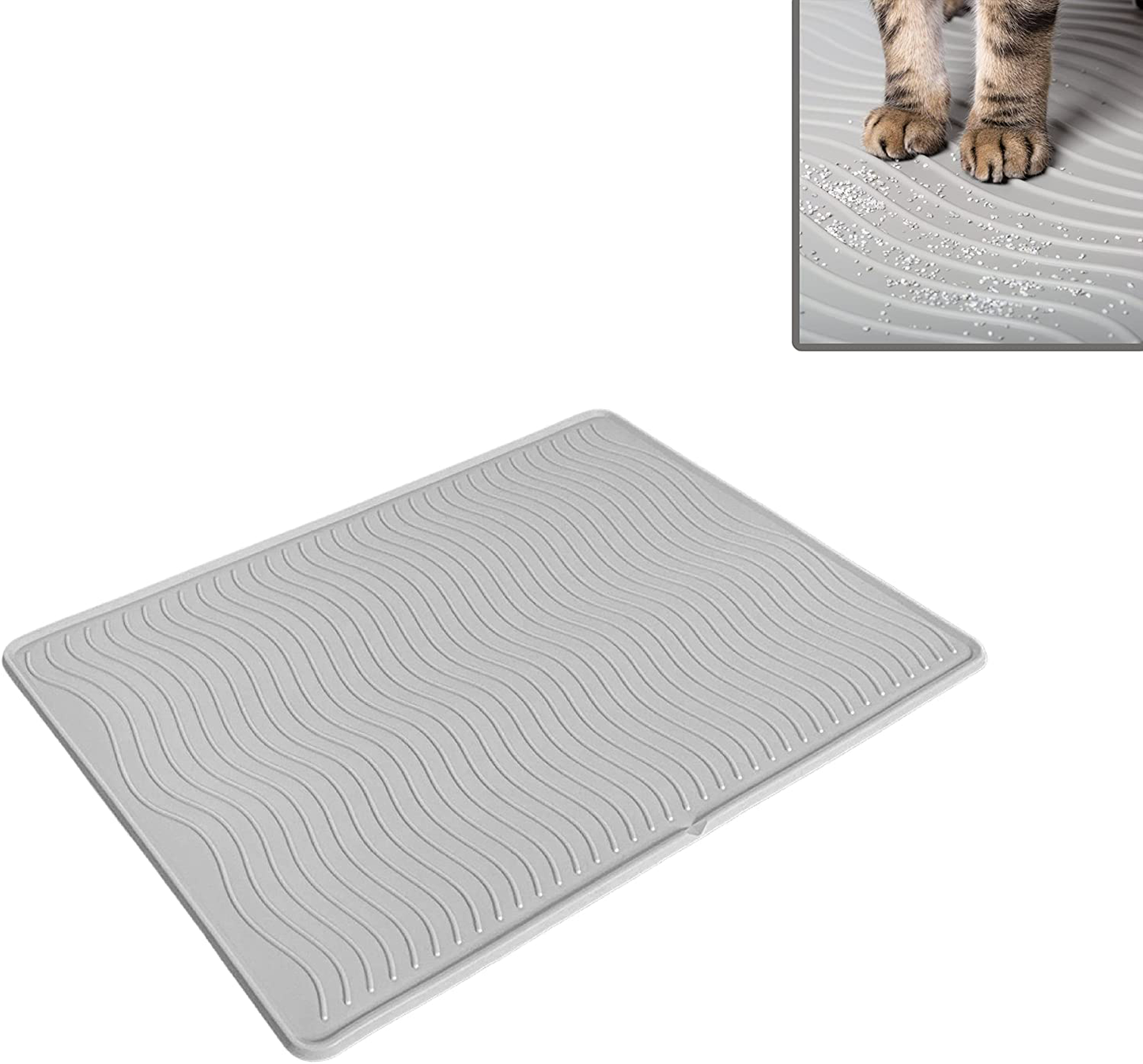 Petfusion Toughgrip Waterproof Cat Litter Mat W/Inner Channels & Raised Outer Lip | Large, XL | Premium Grade Silicone | Great Addition to Your Cat Litter Box & Housebreaking Cat Supplies Needs Animals & Pet Supplies > Pet Supplies > Cat Supplies > Cat Litter Box Mats PetFusion Grey X-Large (38x26") 