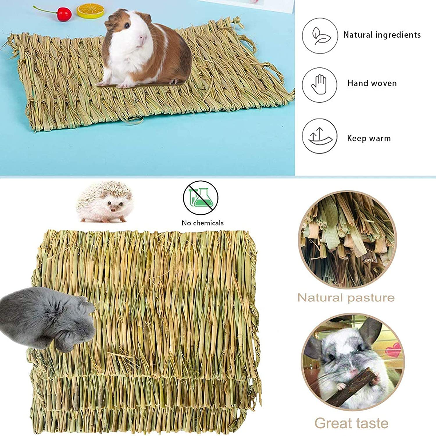 Kathson 5 Pack Bunny Grass Mats Woven Rabbit Bed Mat Bedding Nest Chew Toy Natural Straw Bed Play Toys for Guinea Pig Hamster Chinchilla Parrot Animals & Pet Supplies > Pet Supplies > Small Animal Supplies > Small Animal Bedding kathson   