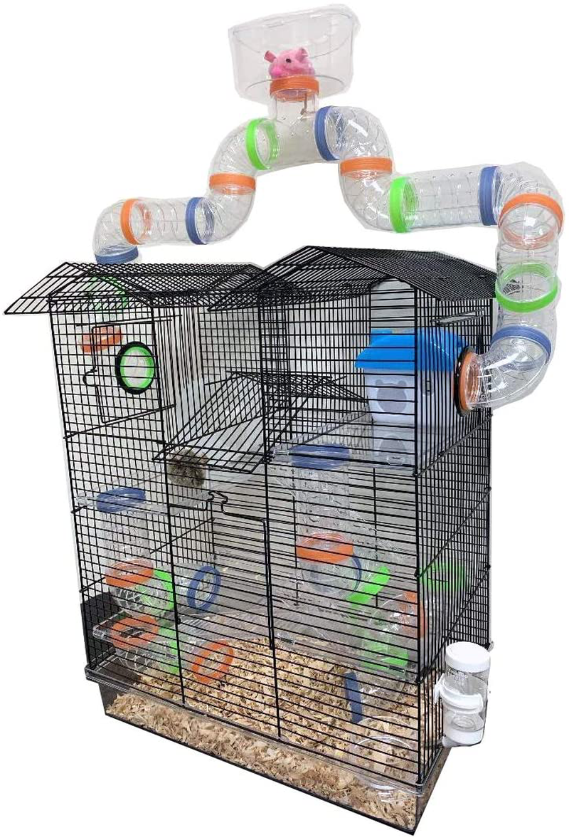 Large 5 Level Funland with Clear Transparent Tunnels Tubes Base Top Play Zone for Habitat Hamster Rodent Gerbil Mouse Mice Small Animal Critter Cage Animals & Pet Supplies > Pet Supplies > Small Animal Supplies > Small Animal Habitats & Cages Mcage Black  
