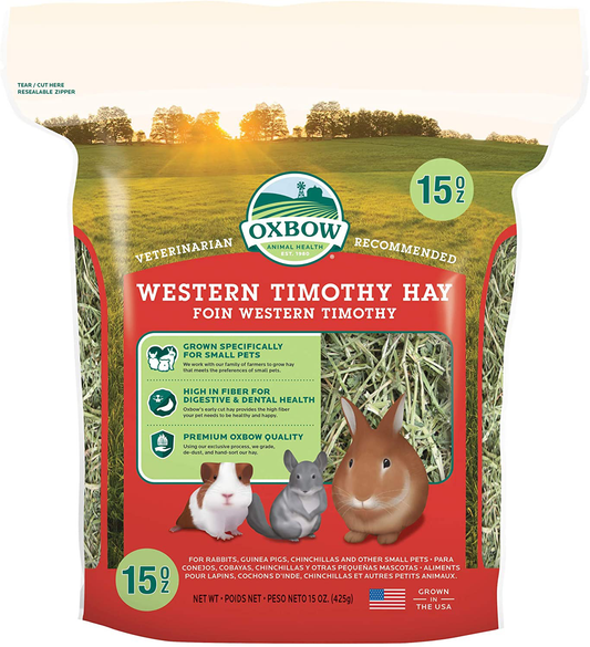 Oxbow Animal Health Western Timothy Hay - All Natural Hay for Rabbits, Guinea Pigs, Chinchillas, Hamsters & Gerbils Animals & Pet Supplies > Pet Supplies > Small Animal Supplies > Small Animal Bedding Oxbow Animal Health LLC 15 Ounce (Pack of 1)  