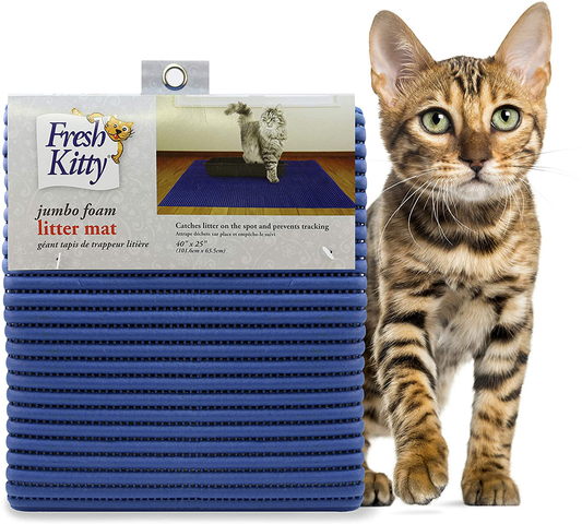 Fresh Kitty Durable XL Jumbo Foam Litter Mat – Phthalate and BPA Free, Water Resistant, Traps Litter from Box, Scatter Control, Easy Clean Mats – Blue (9032) Animals & Pet Supplies > Pet Supplies > Cat Supplies > Cat Litter Box Mats Fresh Kitty   