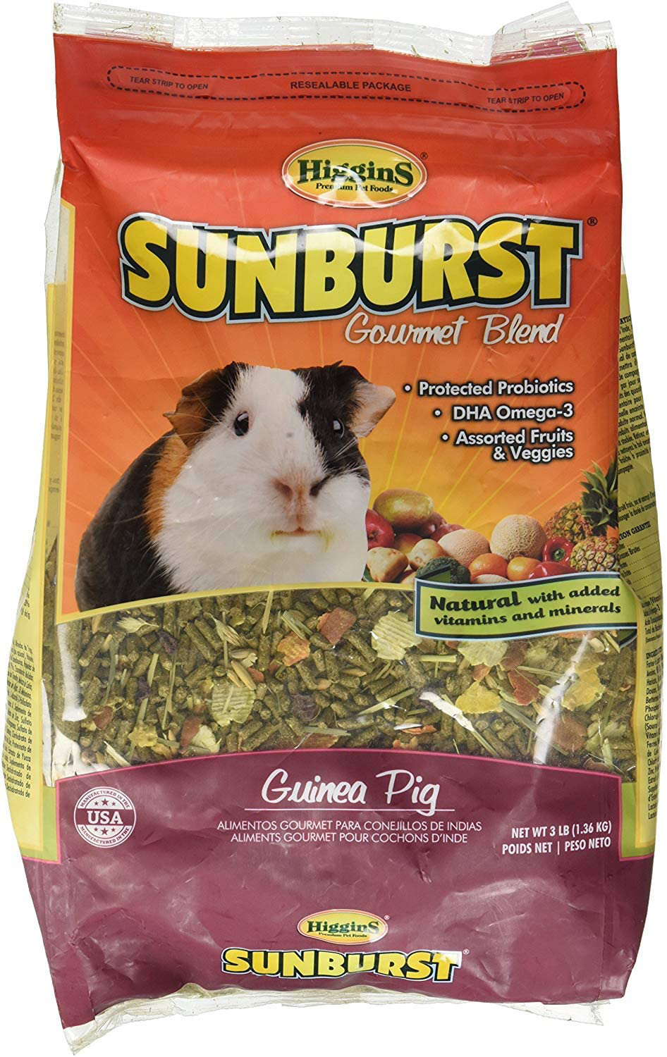 Higgins SUNBURST GOURMET BLEND Guinea Pig Food 3 Lb. Bag. Fast Delivery!!!