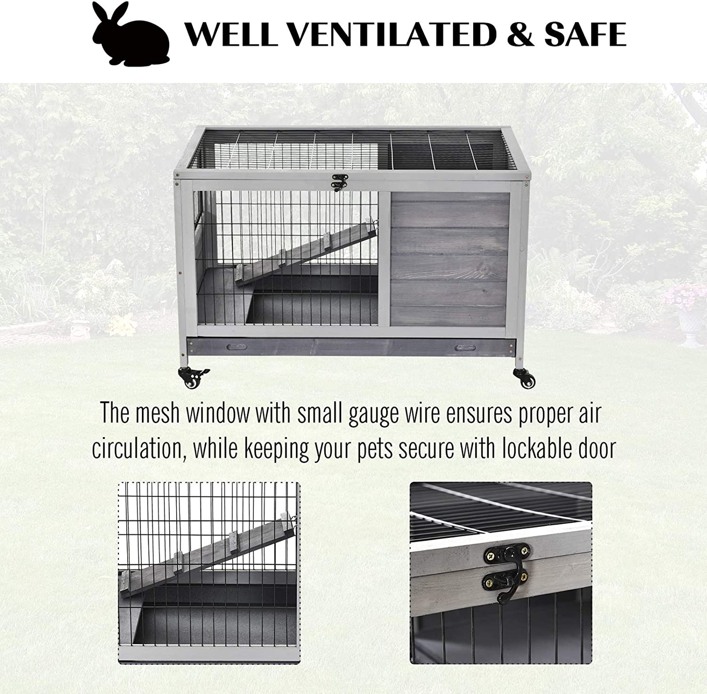 Pawhut Wooden Indoor Rabbit Hutch Elevated Cage Habitat with Enclosed Run with Wheels, Ideal for Rabbits and Guinea Pigs Animals & Pet Supplies > Pet Supplies > Small Animal Supplies > Small Animal Habitats & Cages PawHut   