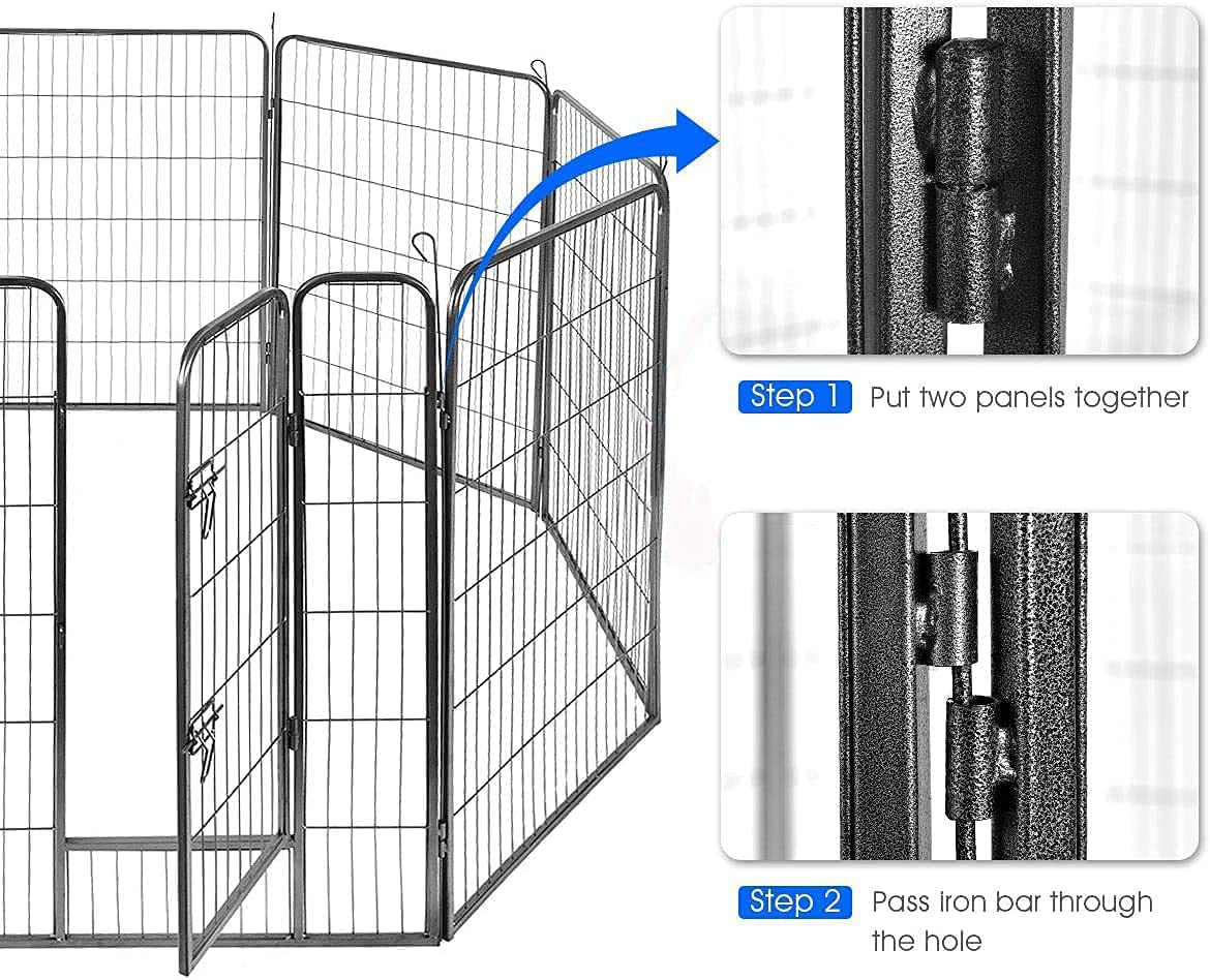 Bosely Durable Foldable Large Outdoor Fence Metal Panels Pet Exercise Pens Dog Playpen, Black Cage