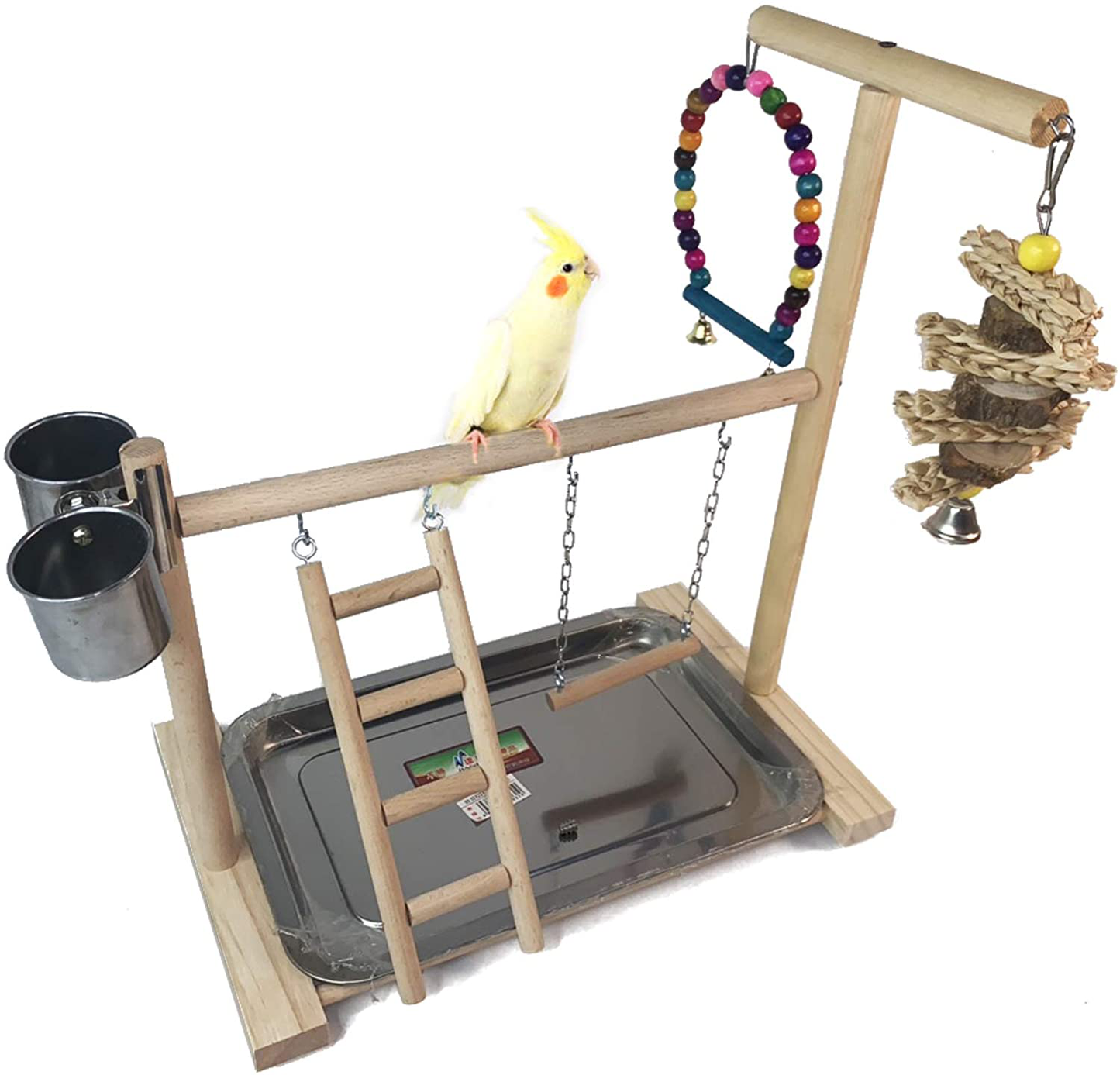 Hamiledyi Bird Playground Parrots Play Stand Wooden Parrot Perch Gym Playpen Parakeet Ladders Exercise with Feeder Cups for Cockatoo Parakeet Conure Cockatiel Cage Accessories Toy Animals & Pet Supplies > Pet Supplies > Bird Supplies > Bird Gyms & Playstands Hamiledyi   