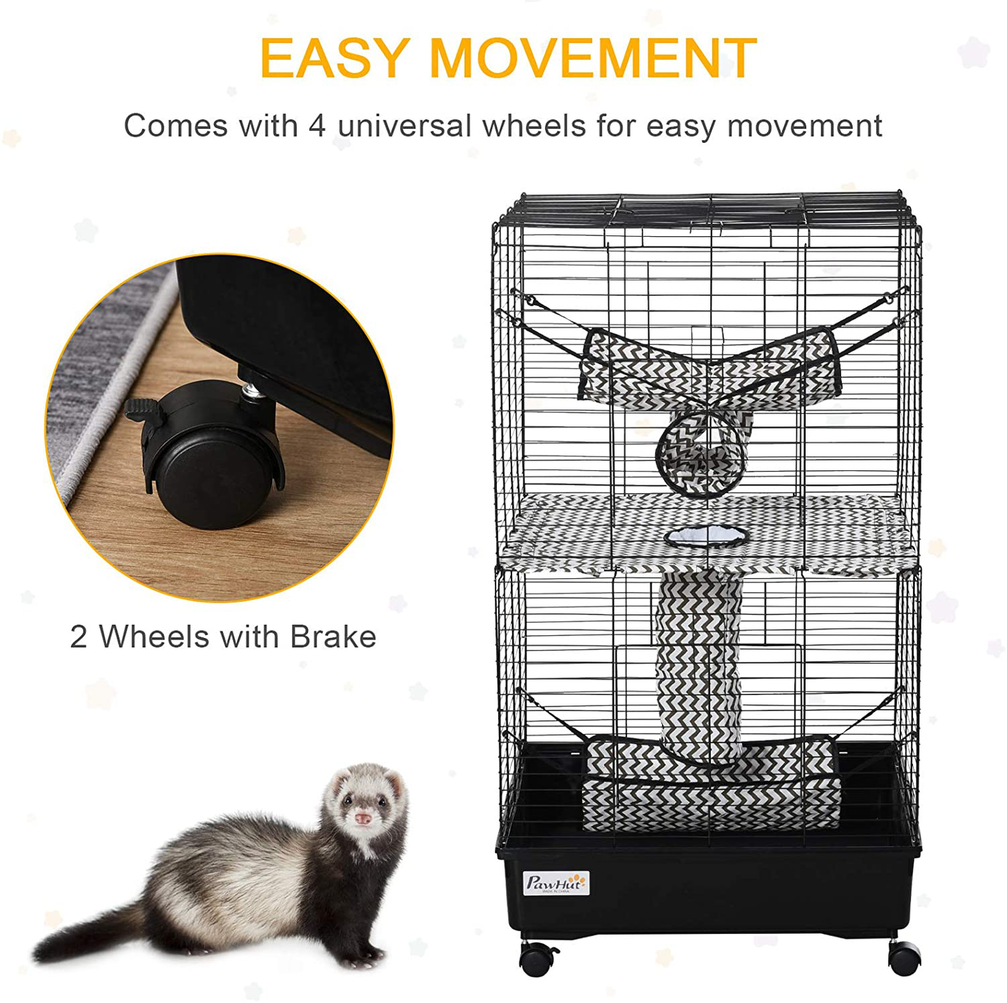 Pawhut Small Animal Cage Habitat for Ferret with Wheels Hammocks Tunnels and 3 Doors, Black Animals & Pet Supplies > Pet Supplies > Small Animal Supplies > Small Animal Habitats & Cages Aosom LLC   