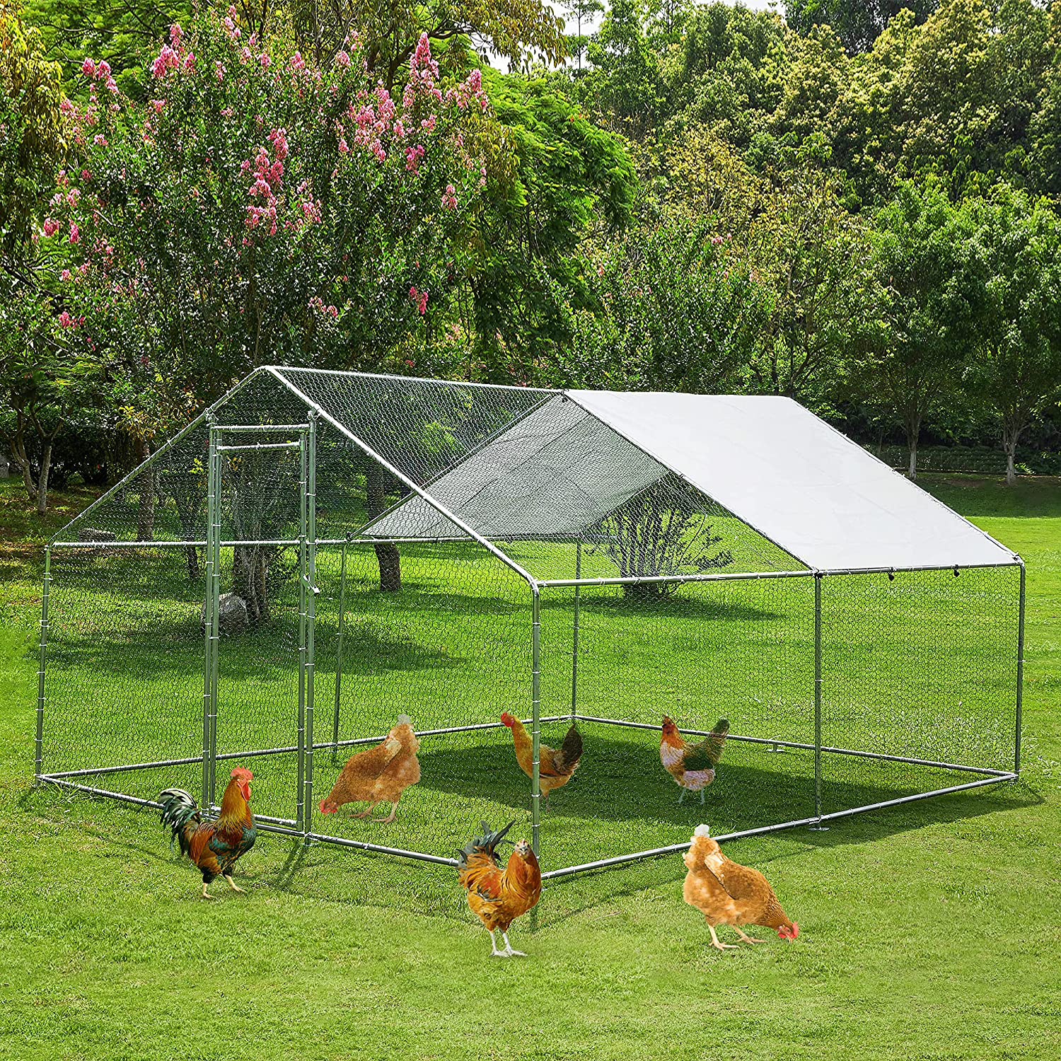 TOETOL Extra Large Metal Chicken Coop Walkin Poultry Cage Hen Run House Rabbits Habitat Cage Spire Shaped Coops Animals & Pet Supplies > Pet Supplies > Dog Supplies > Dog Kennels & Runs TOETOL 13.1’L x 9.8’W x 6.5’H  
