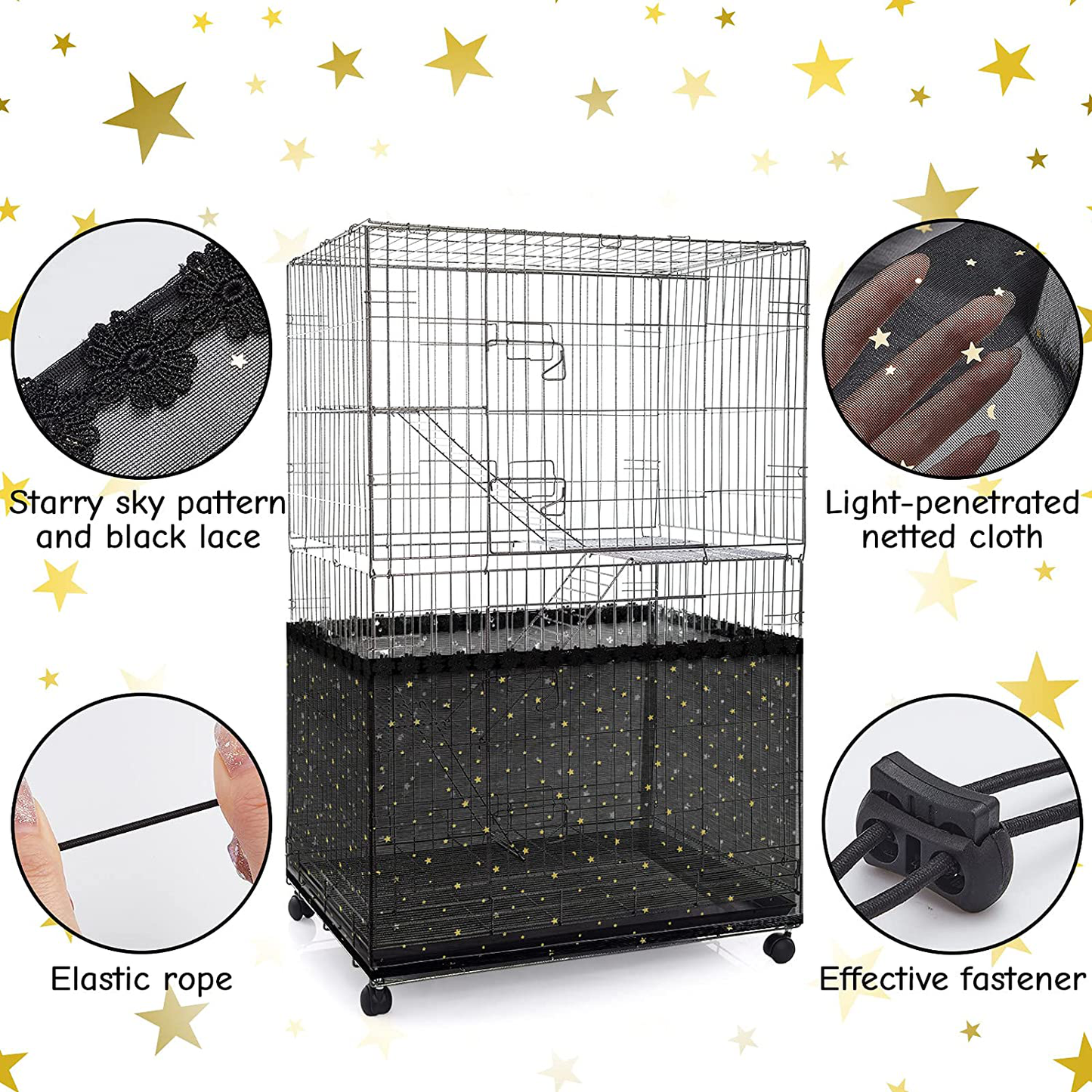 Large Bird Cage Cover Birdcage Nylon Mesh Net Cover Seed Feather Catcher Twinkle Star Universal Birdcage Cover Bird Seed Guard Skirt for Parakeet Macaw African round Square Cage Animals & Pet Supplies > Pet Supplies > Bird Supplies > Bird Cage Accessories Shappy   