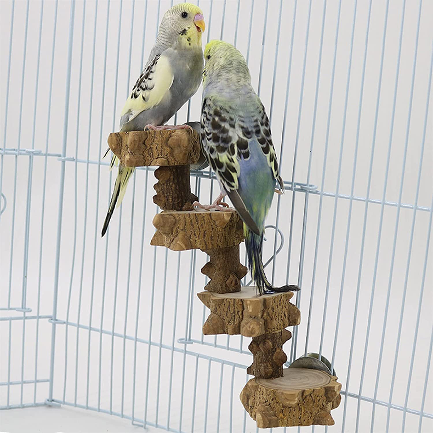 Luonfels Bird Platform Perch Playground for Budgie Parakeet, Cage Natural Wood Play Stand Parrot Flat Perches for Large Birds, Birdcage Ladder Climbing Toy 4 Step Animals & Pet Supplies > Pet Supplies > Bird Supplies > Bird Cage Accessories Luonfels   
