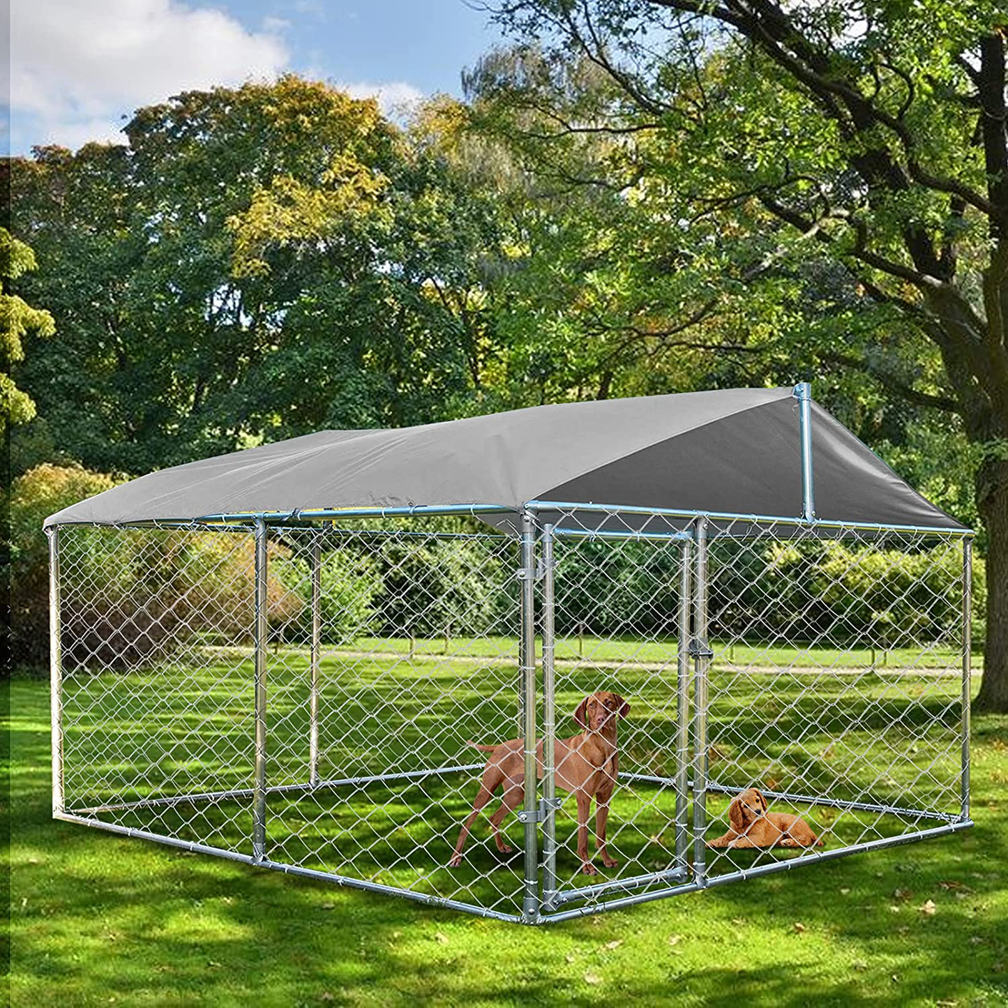 MAGIC UNION Outdoor Dog Kennel with Roof Dog Enclosures for outside Dog Runner for Yard Outdoor Pet Enclosure Kennel Fence Dog Cage in Backyard with Water-Resistant Cover