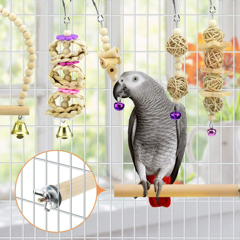 KATUMO Natural Wood Bird Swing Toys Durable Climbing Rope Ladder Chewing Toys with Bells Bird Perch Toys for Small Birds like Budgerigar, Parakeet, Conure, Cockatiel, Mynah, Lovebird, Finch Animals & Pet Supplies > Pet Supplies > Bird Supplies > Bird Cage Accessories KATUMO   