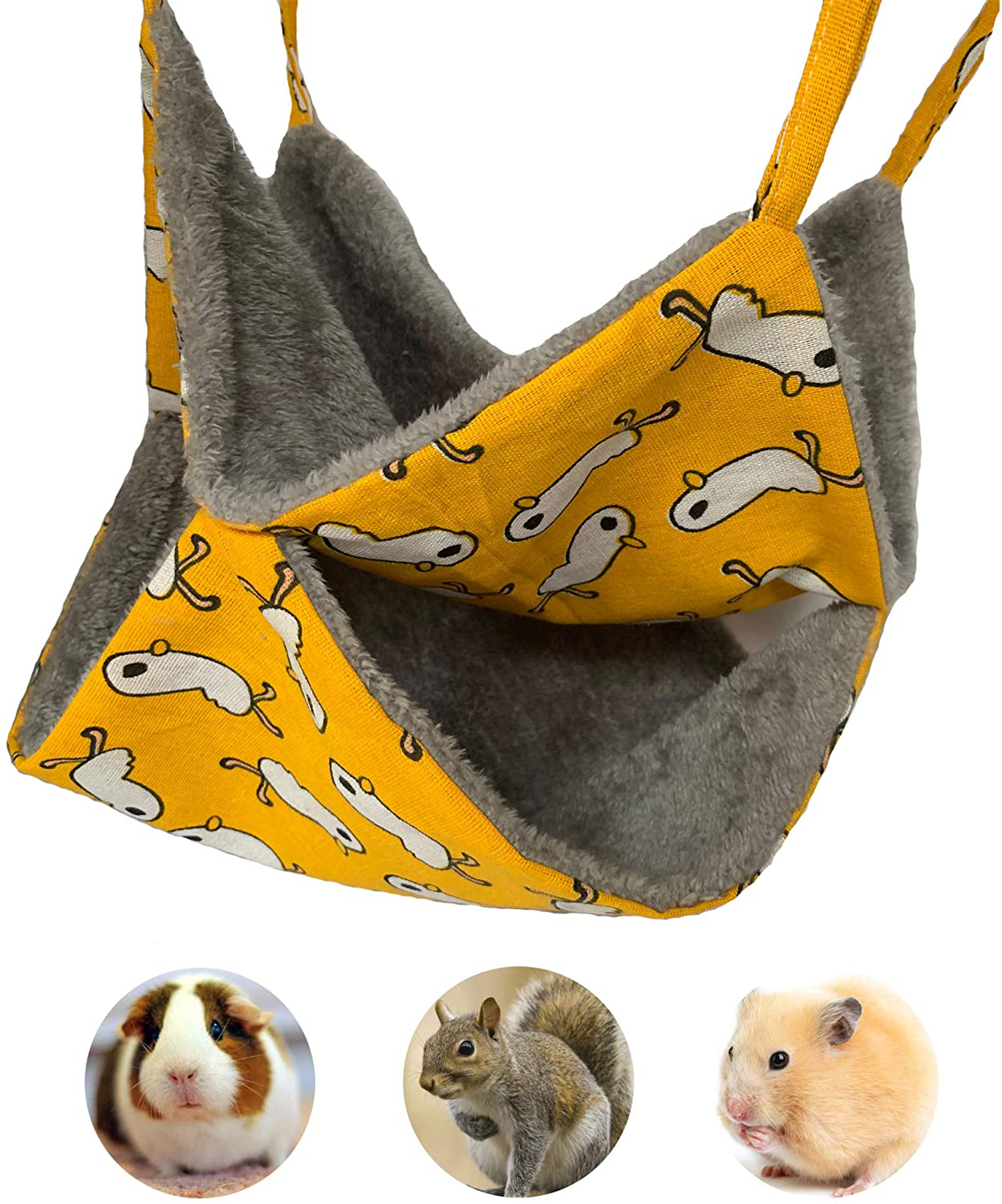 Ruitong Hammock 2 Tier for Bunkbed Sugar Glider Hammock, Guinea Pig Cage Accessories Bedding, Warm Hammock for Parrot Ferret Squirrel Hamster Rat Play Sleep Animals & Pet Supplies > Pet Supplies > Small Animal Supplies > Small Animal Habitat Accessories ruitong Yellow duck Medium 