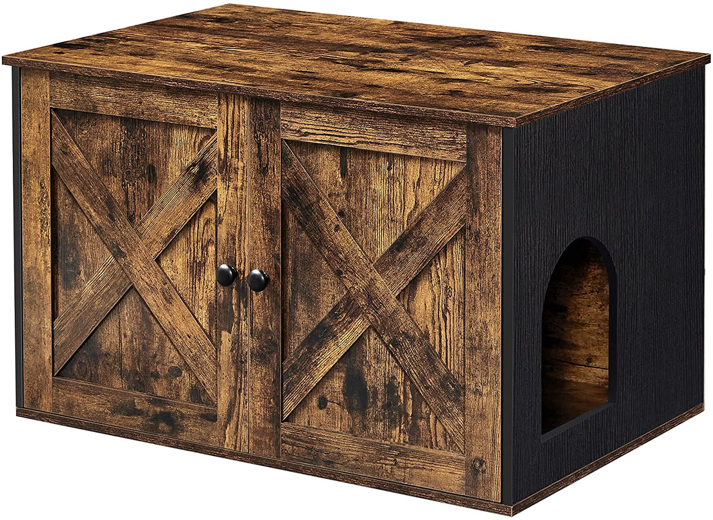 FEANDREA Hidden Cat Litter Box Enclosure, Wooden Cabinet Furniture, Cat Washroom with Doors, Indoor Cat House, Nightstand, End Table, 31.5 X 20.9 X 19.4 Inches Animals & Pet Supplies > Pet Supplies > Cat Supplies > Cat Furniture FEANDREA Rustic Brown + Black  