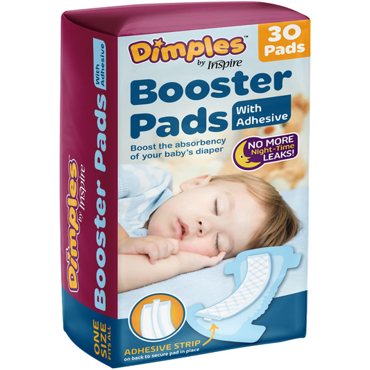 Dimples Booster Pads, Baby Diaper Doubler with Adhesive - Boosts Diaper Absorbency - No More Leaks 60 Count (With Adhesive for Secure Fit) … (30 Count) Animals & Pet Supplies > Pet Supplies > Dog Supplies > Dog Diaper Pads & Liners Inspire 30 Count (Pack of 1)  