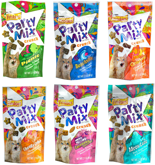 Friskies Party Mix Crunch Variety Pack (6 Fun Flavors 2.1 Oz Each) - Picnic, Beachside, Cheezy Craze, Original, California Dreamin', and Meow Luau Animals & Pet Supplies > Pet Supplies > Cat Supplies > Cat Treats Party Mix Crunch   