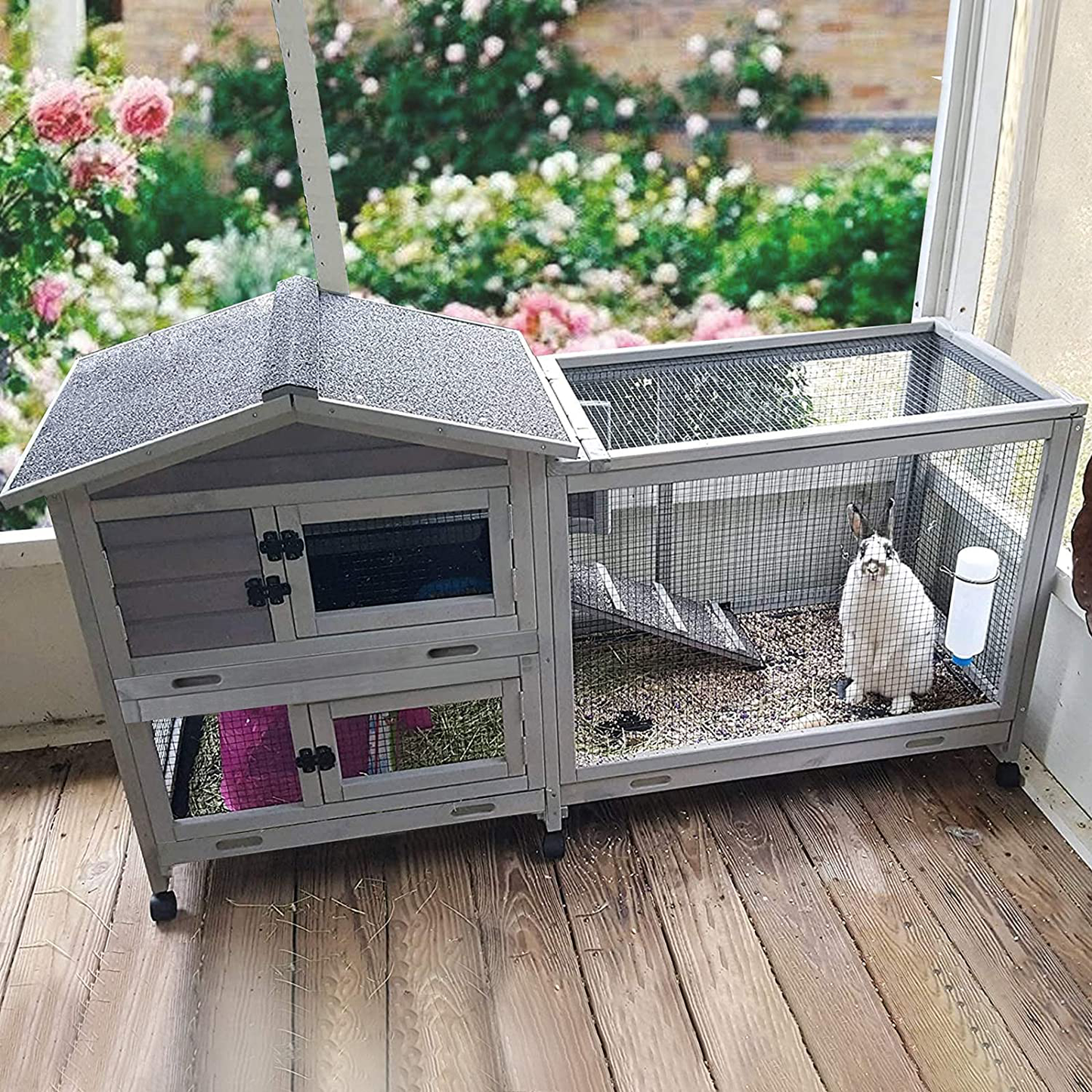 Rabbit Cage Indoor 62" Outdoor Rabbit Hutch with Casters Waterproof Roof, Guinea Pig Cage with 3 Deep No Leakage Pull Out Tray Animals & Pet Supplies > Pet Supplies > Small Animal Supplies > Small Animal Habitats & Cages Aivituvin   